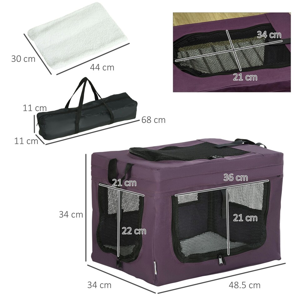 image 1 of PawHut 48.5cm Soft Side Pet Carrier w/ Cushion, for Miniature Dogs - Purple
