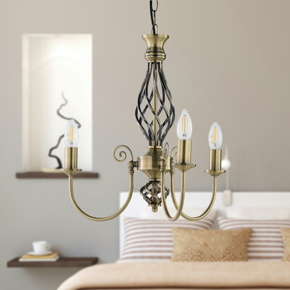image 1 of Barley Twist - Antique Brass 3 Light Pendant Bronze