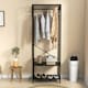 image 6 of HOMCOM Coat Rack, 2-in-1 Clothes Stand with Shoe Storage for Hallway, Black