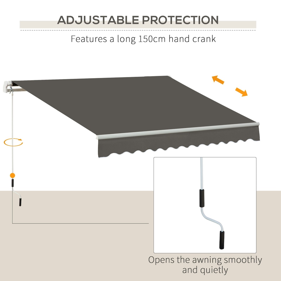 image 1 of Outsunny Manual Retractable Awning Garden Shelter Canopy 3 x 2m Grey
