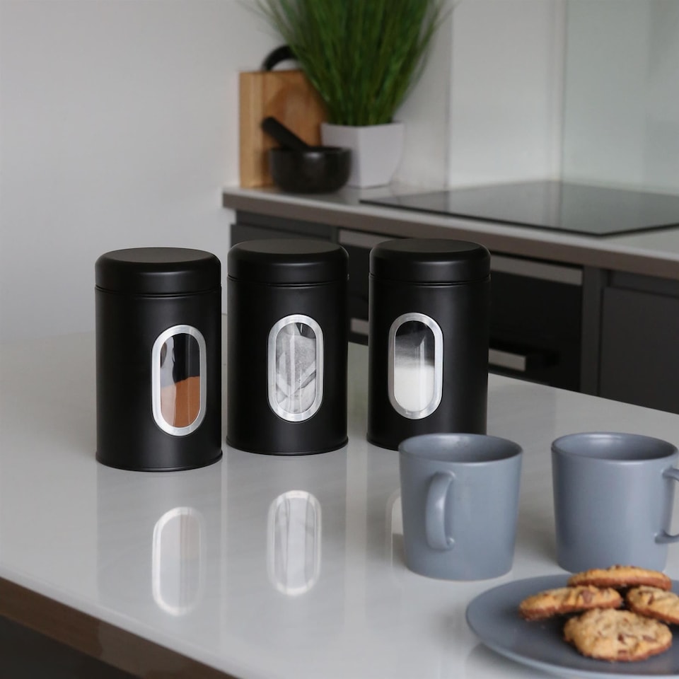 image 1 of Harbour Housewares 3pc Stainless Steel Food Storage Containers Set with Window - Black
