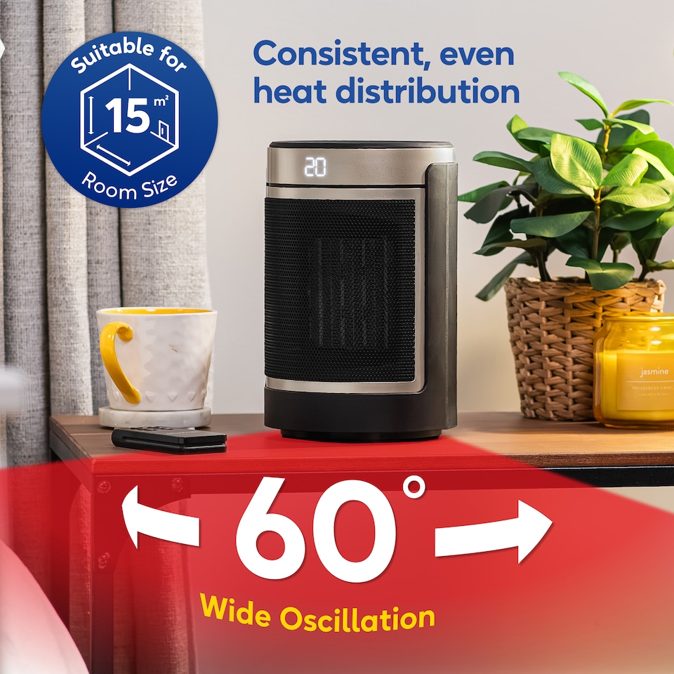 image 1 of Russell Hobbs RHCH2002G Space Heater in Black & Gold Round 1500W Portable Electric Heater