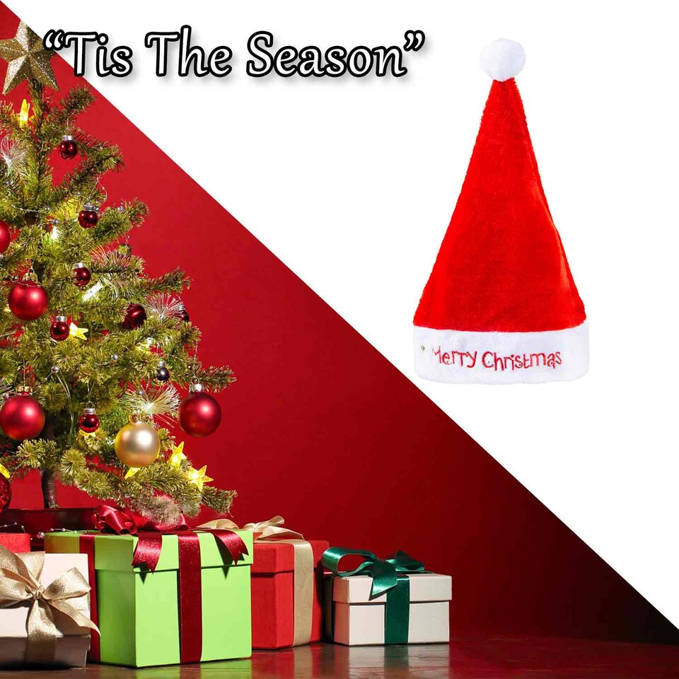 image 1 of vfm-estore Christmas Light-Up Merry Xmas Hat - Red, 30cm x 40cm