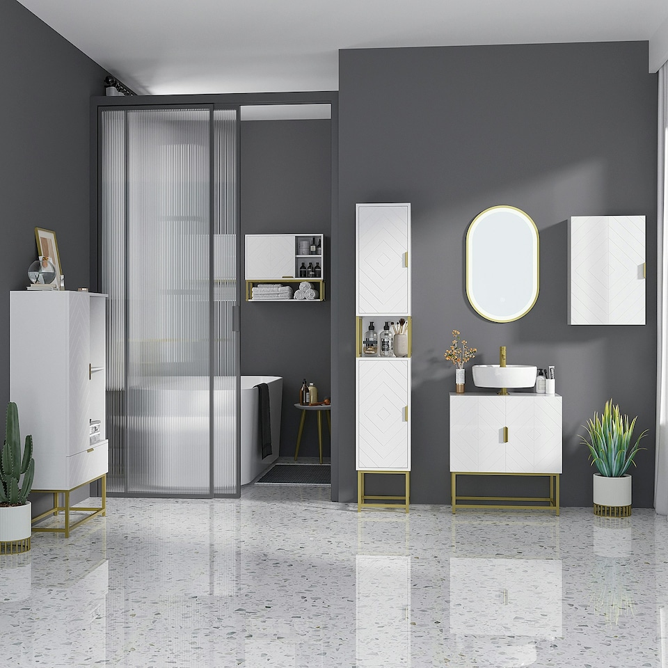 image 1 of kleankin Bathroom Wall Cabinet with Adjustable Shelves for Hallway, Living Room White