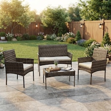 Alivio 4-Seater Rattan Furniture Set with Coffee Table & Anti-UV Cushions for Indoor, Outdoor Patio
