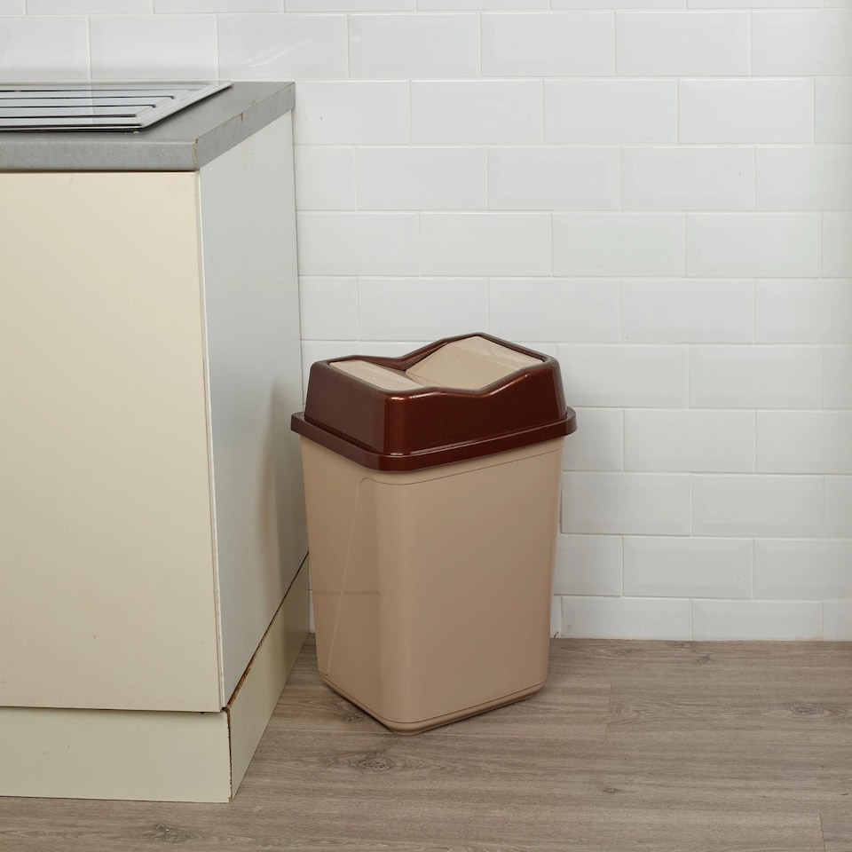 image 1 of Plastic Waste Recycling Bin With Butterfly Lid for Kitchen or Office | Brown | 30L Cappuccino
