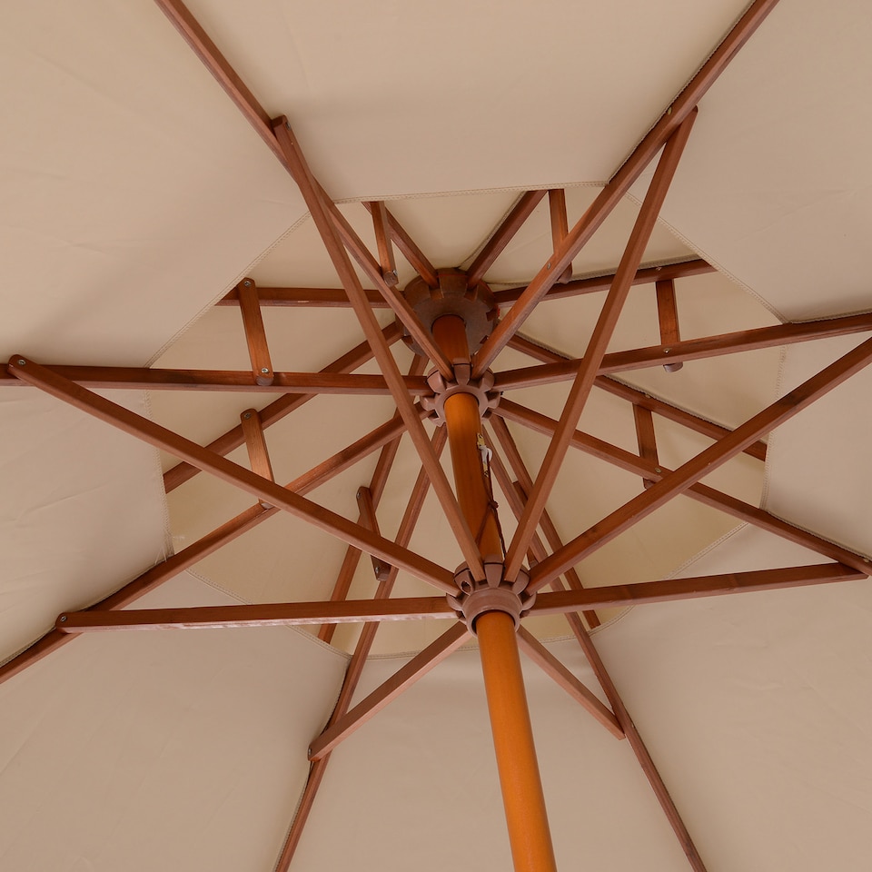 image 1 of Outsunny 2.7 m Garden Parasol Umbrella, Double Tier Garden Umbrellas Outdoor Sun Umbrella Sunshade Bamboo Ribs, Beige