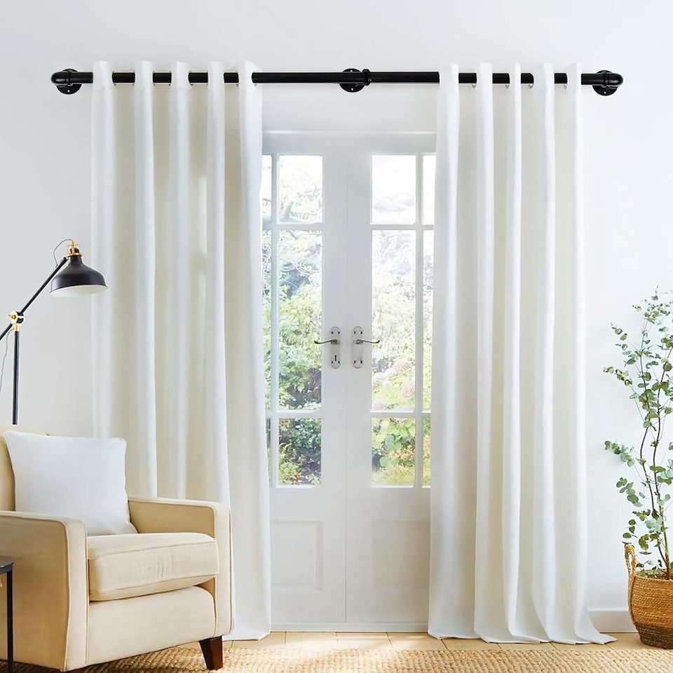 image 1 of Lister Cartwright 25mm Obsidian Black Industrial Pipe Extendable Curtain Pole Heavy Duty Metal Curtain Rod(120-210 cm)