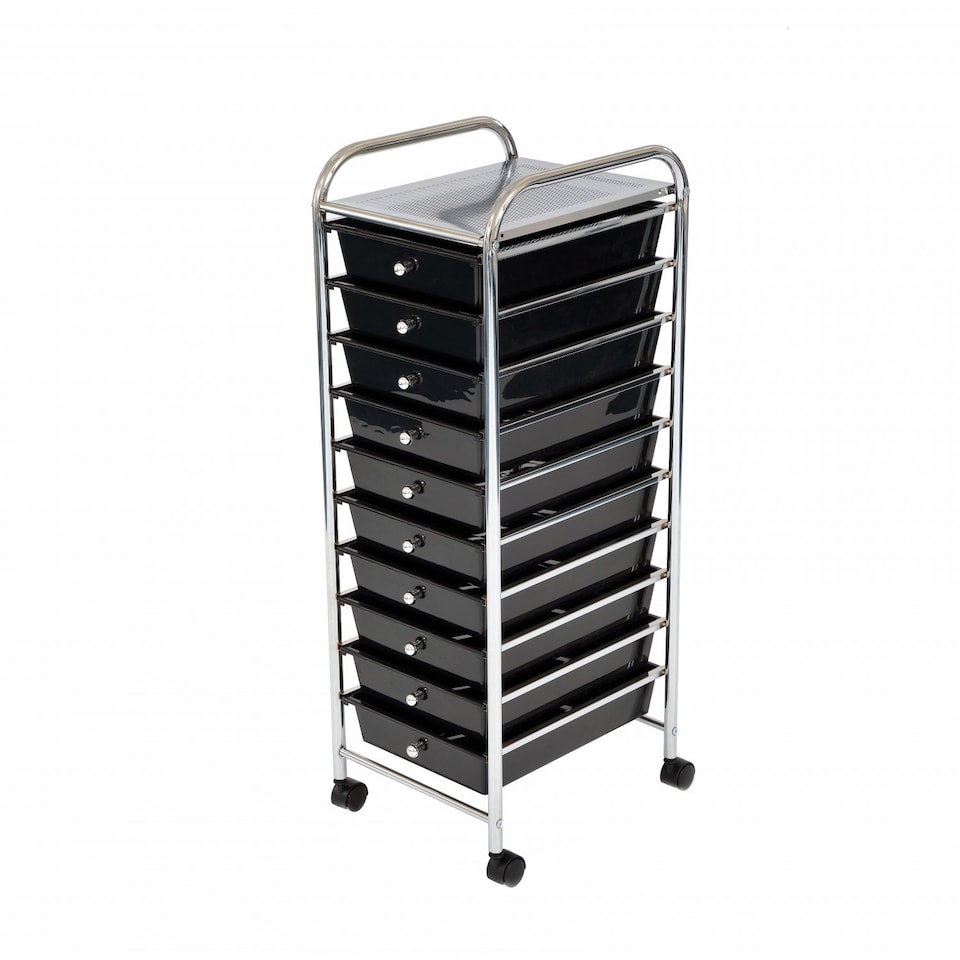 image 1 of 10 Drawer Storage Mobile Makeup Salon Trolley Portable Organiser | Black