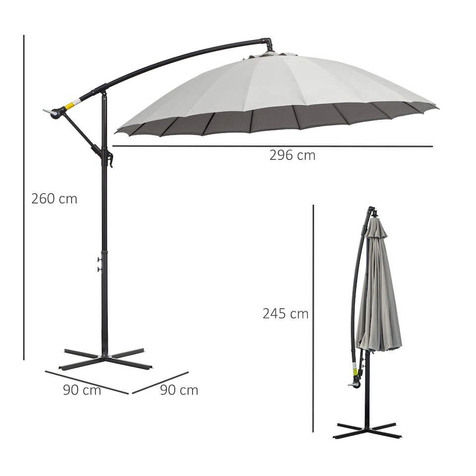 image 1 of Outsunny 3(m) Cantilever Shanghai Parasol w/ Crank Handle, Cross Base, Grey