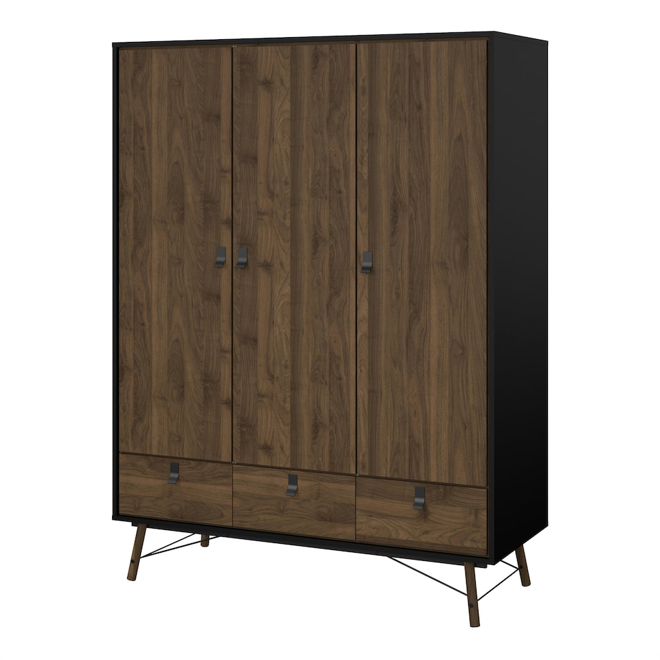 image 1 of Ry Wardrobe 3 Doors 3 Drawers in Matt Black Walnut