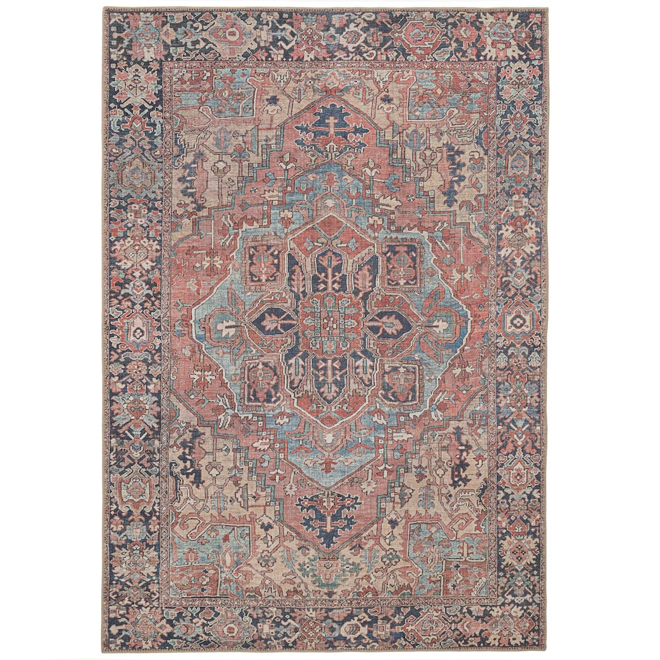 image 1 of KUKOON Red Distressed Persian Style Non Slip Washable Low Pile Rug 200cm x 290cm