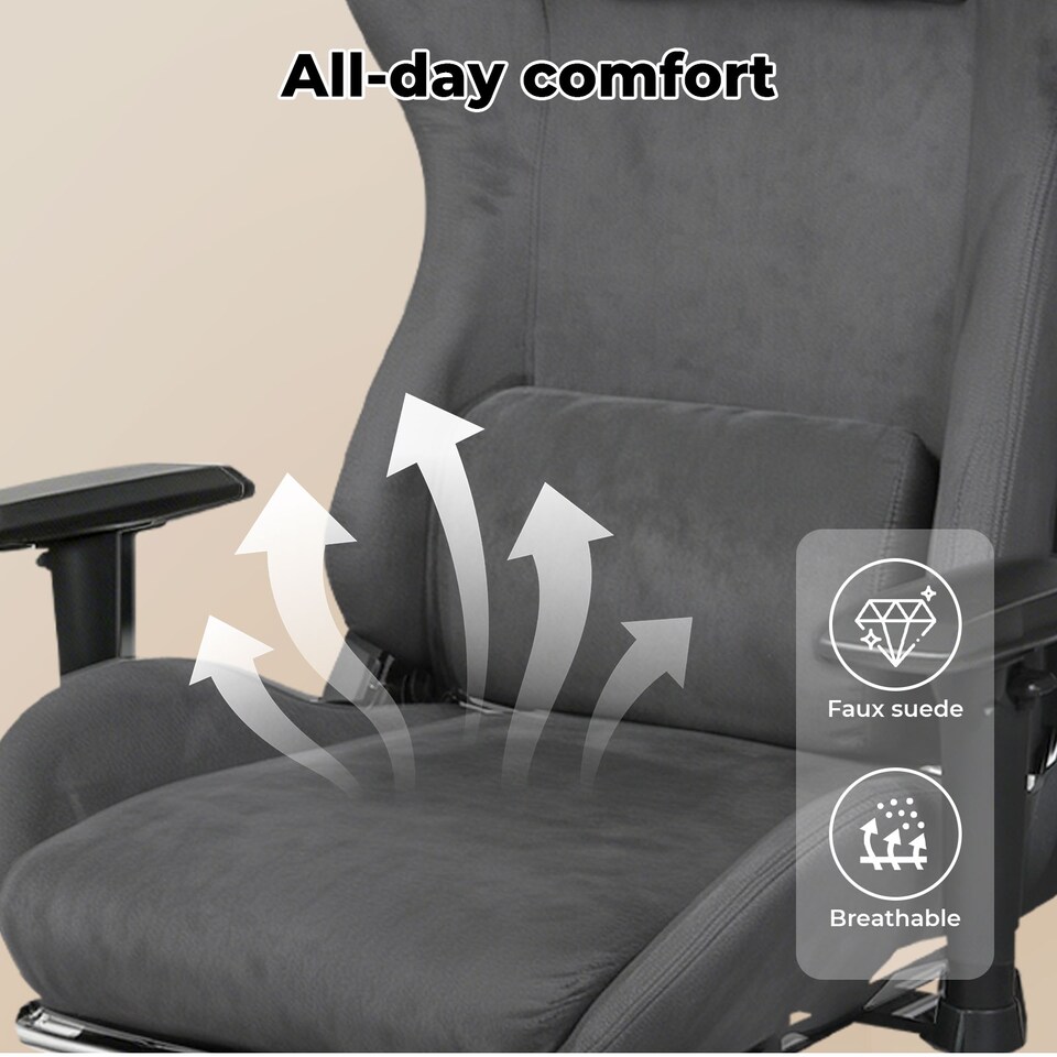 image 1 of Levede Ergonomic Office Chair Reclining Executive Chair Spring Foam Cushion | Grey | Grey