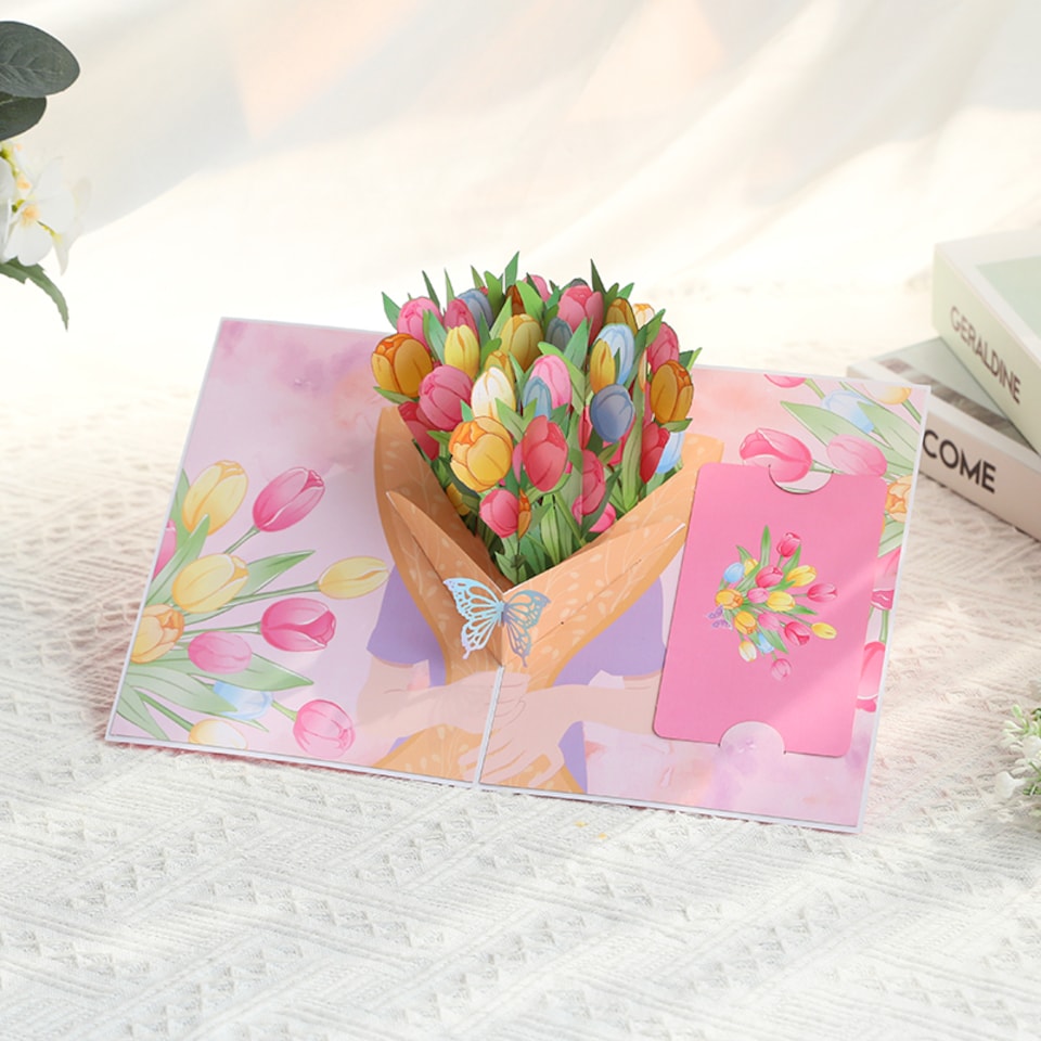 image 1 of Tulips in Hand 3D Pop Up Greeting Card