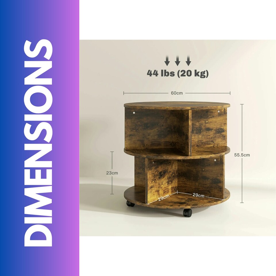 image 1 of Industrial 3 Tier Rolling Coffee Table Rustic Brown Brown