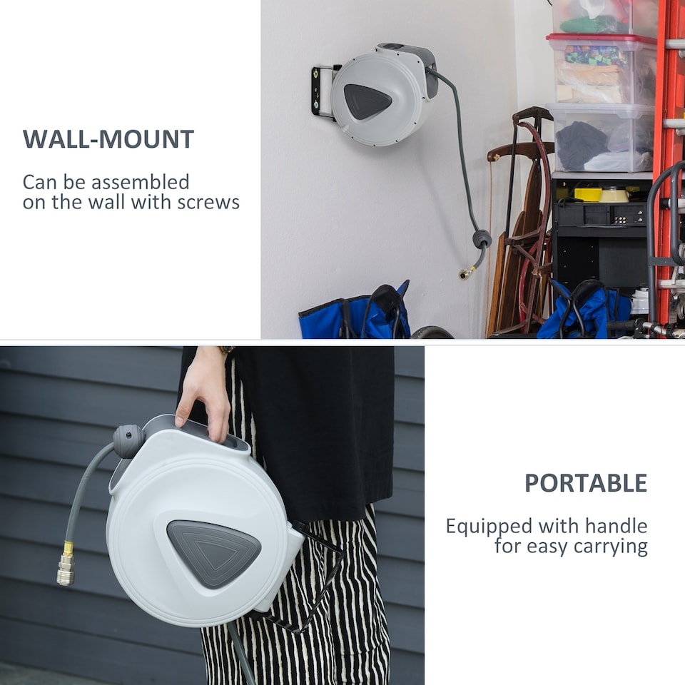 image 1 of DURHAND Retractable Air Hose Reel Auto Self-Winding Wall Mounted 1/4" 15m+140cm