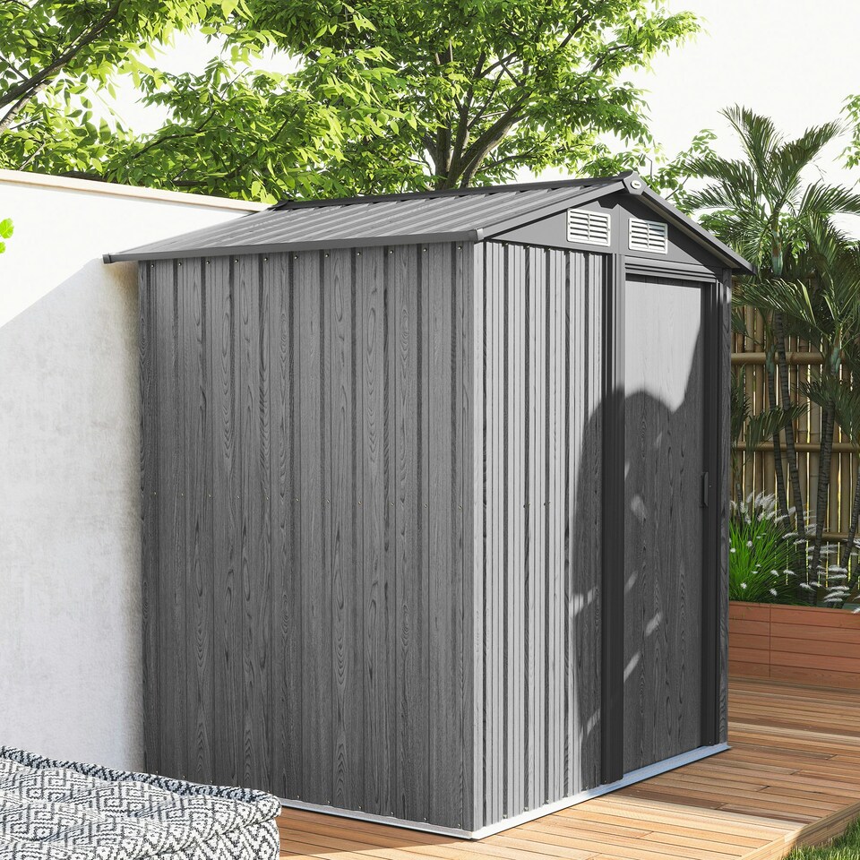 image 1 of Outsunny 5ft x 4.3ft Outdoor Metal Storage Shed with Sliding Door Sloped Roof 