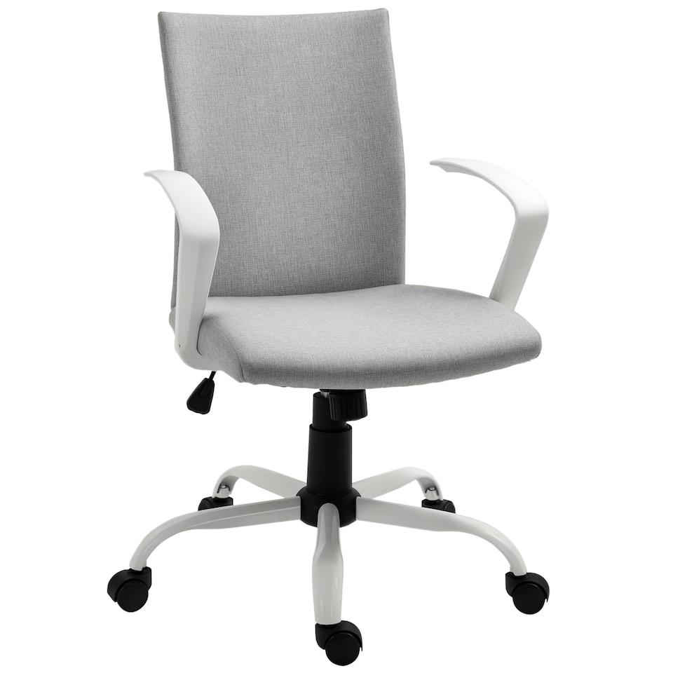 image 1 of Vinsetto Home Office Linen Chair Swivel Computer Desk Task Chair, Light Grey