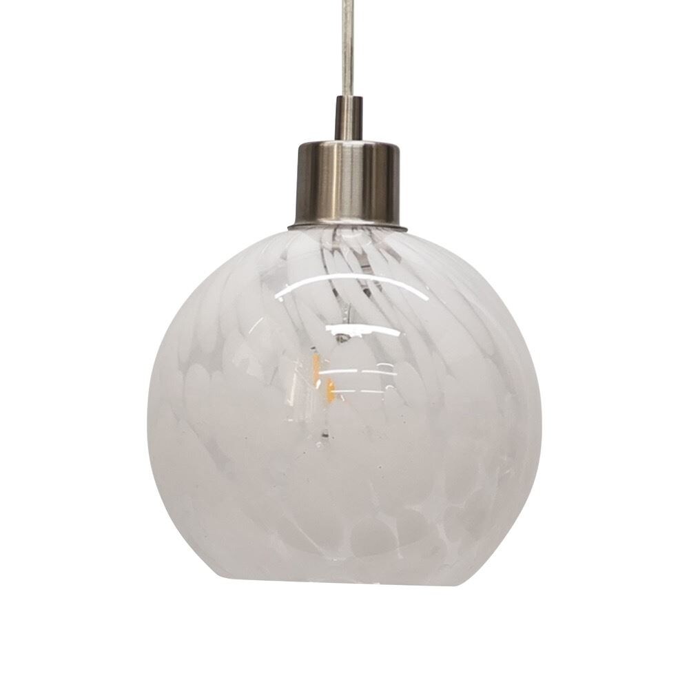 First Choice Lighting Confetti - Glass Globe with Satin Nickel Pendant Fitting in White