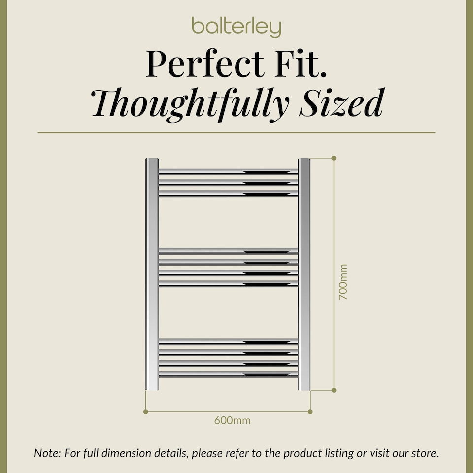 image 1 of Balterley Straight Heated Heated Towel Rail Radiator, 256W | Silver | Chrome