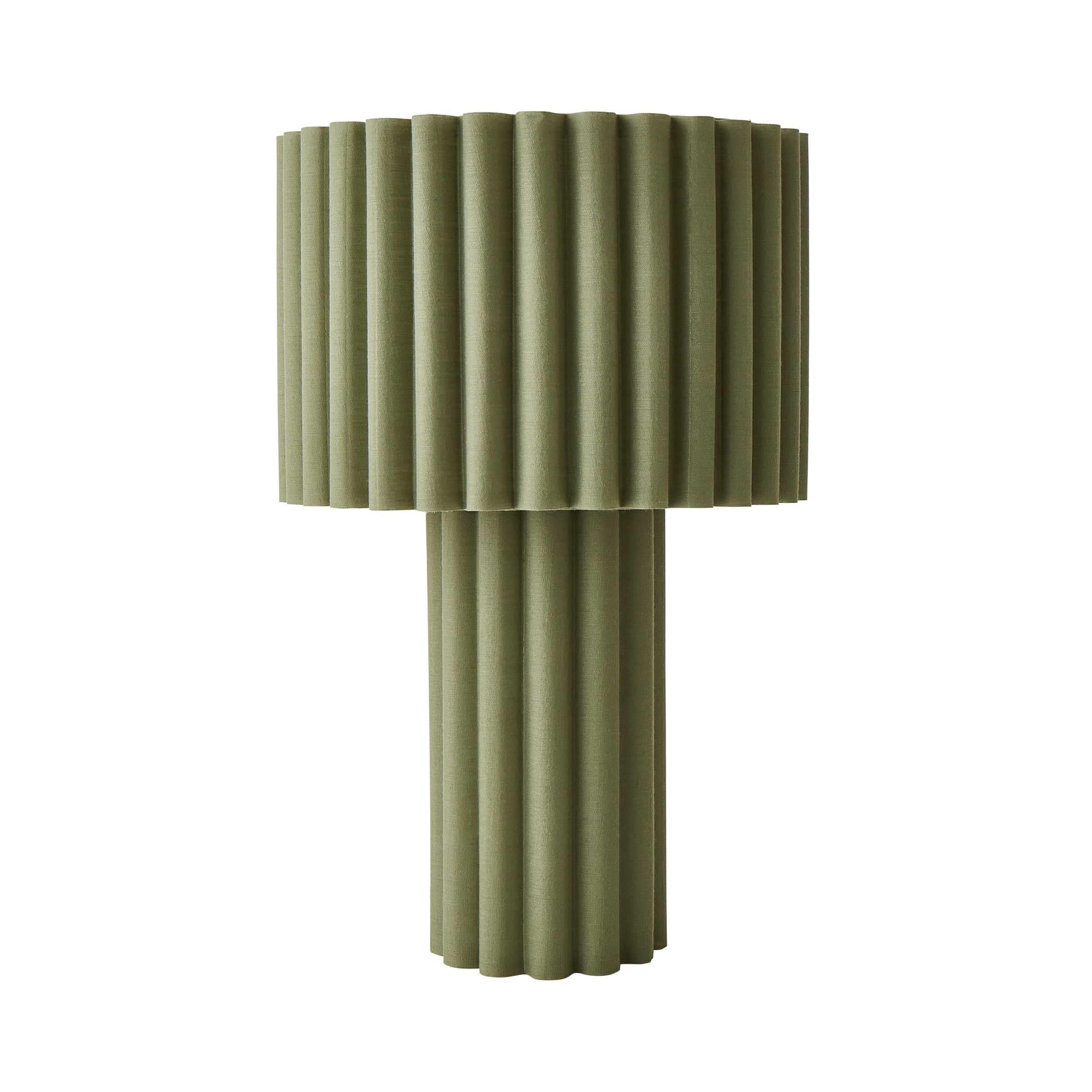 ValueLights Lenny Drum Lamp Shade Colour Drench Ribbed Fabric Table Lamp with Bulb in Pale Green