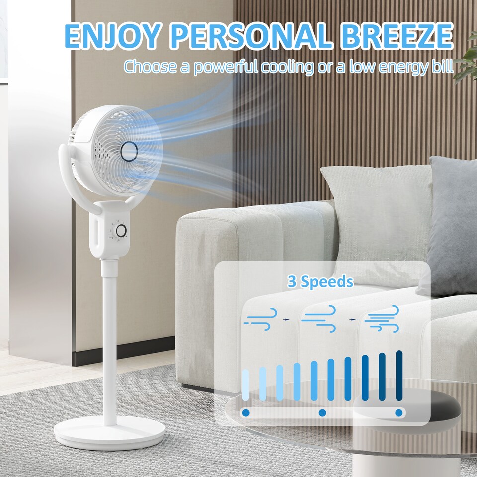 image 1 of HOMCOM Pedestal Fan, Air Circulation Fan with Oscillating, Tilt, for Home | White | White | 31L x 31W x 92H cm