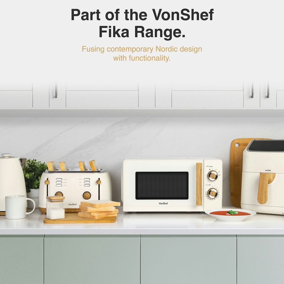 image 1 of VonShef Nordic Microwave 20L 700W Cream & Wood