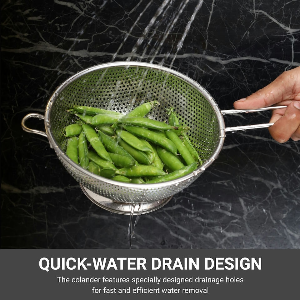 image 1 of Buckingham Stainless Steel Micro-perforated Deep Colander / Strainer 16.5 cm Long Handle