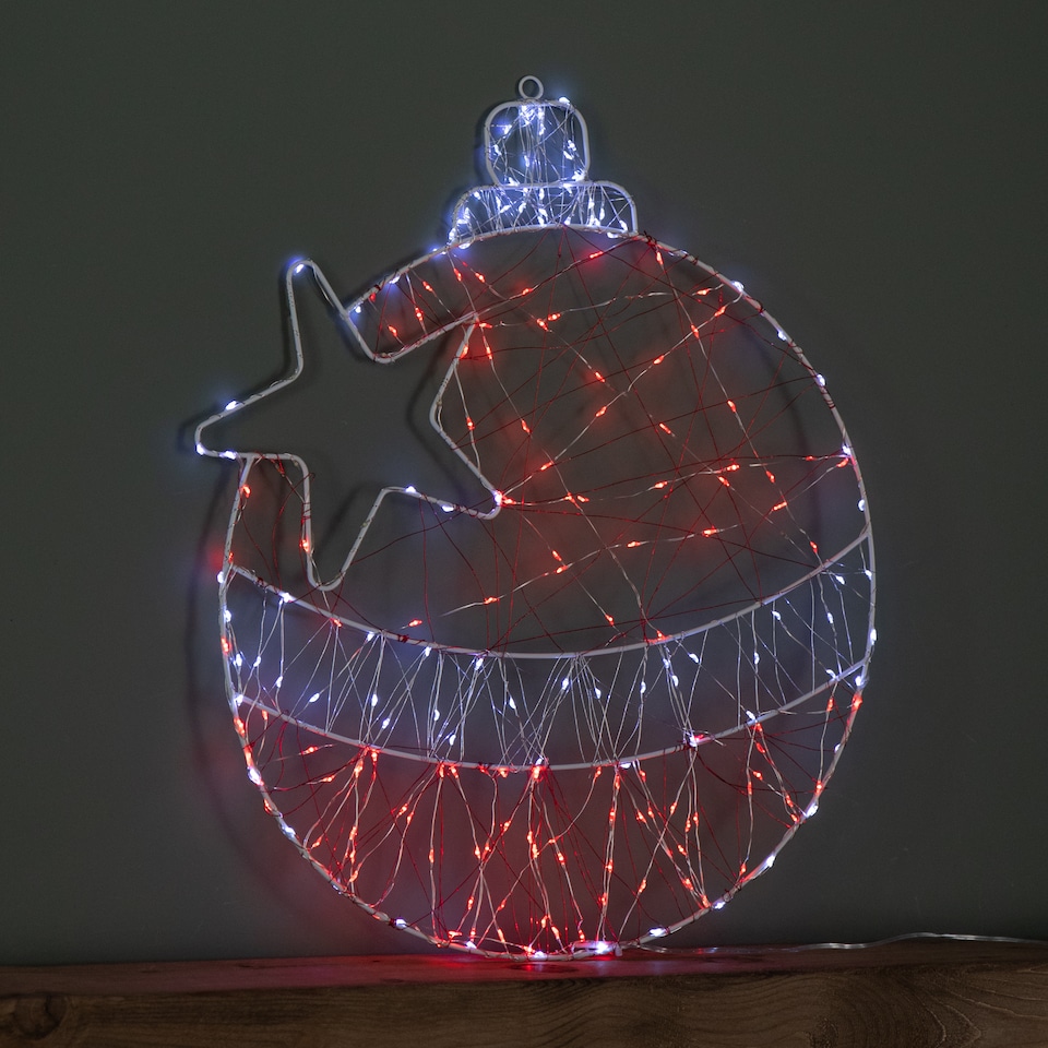 image 1 of 52cm x 42cm Light up Christmas Ball Dewdrop Silhouette with Twinkling Red and White LEDs