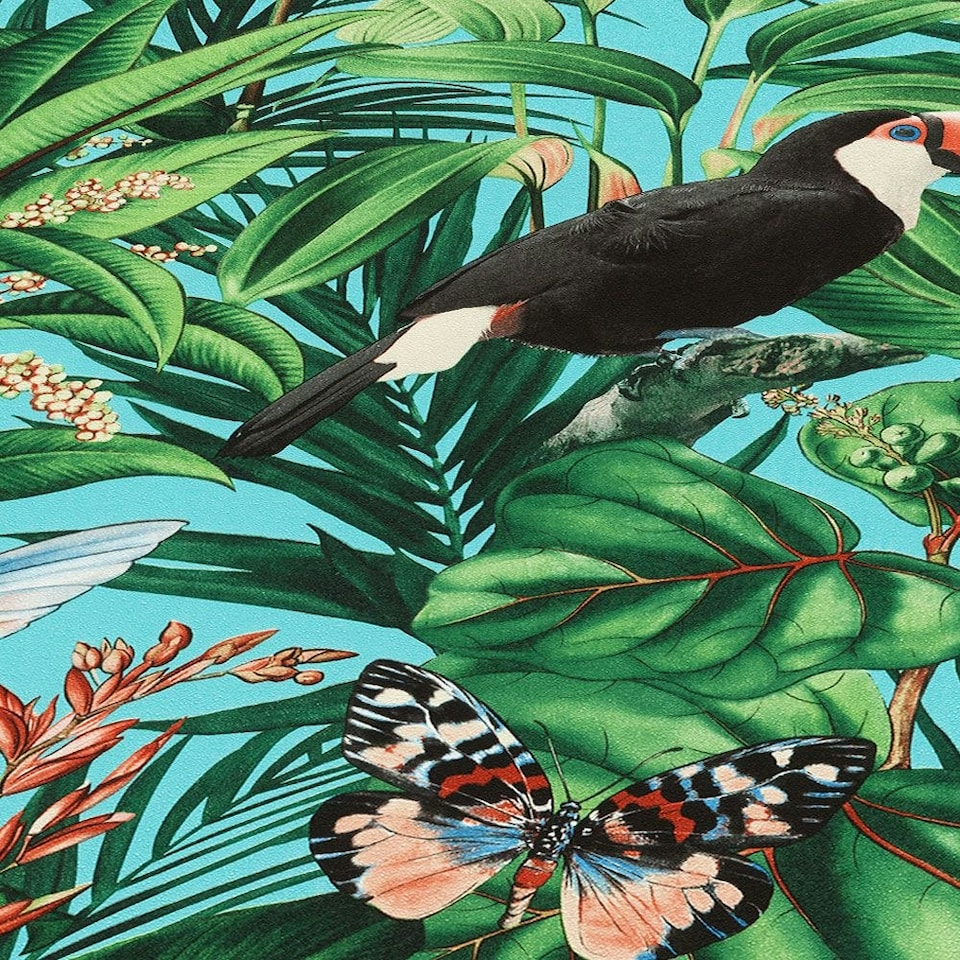 image 1 of Erismann Paradisio 2 Jungle Birds Textured Wallpaper - Blue/Green - 10m x 53cm
