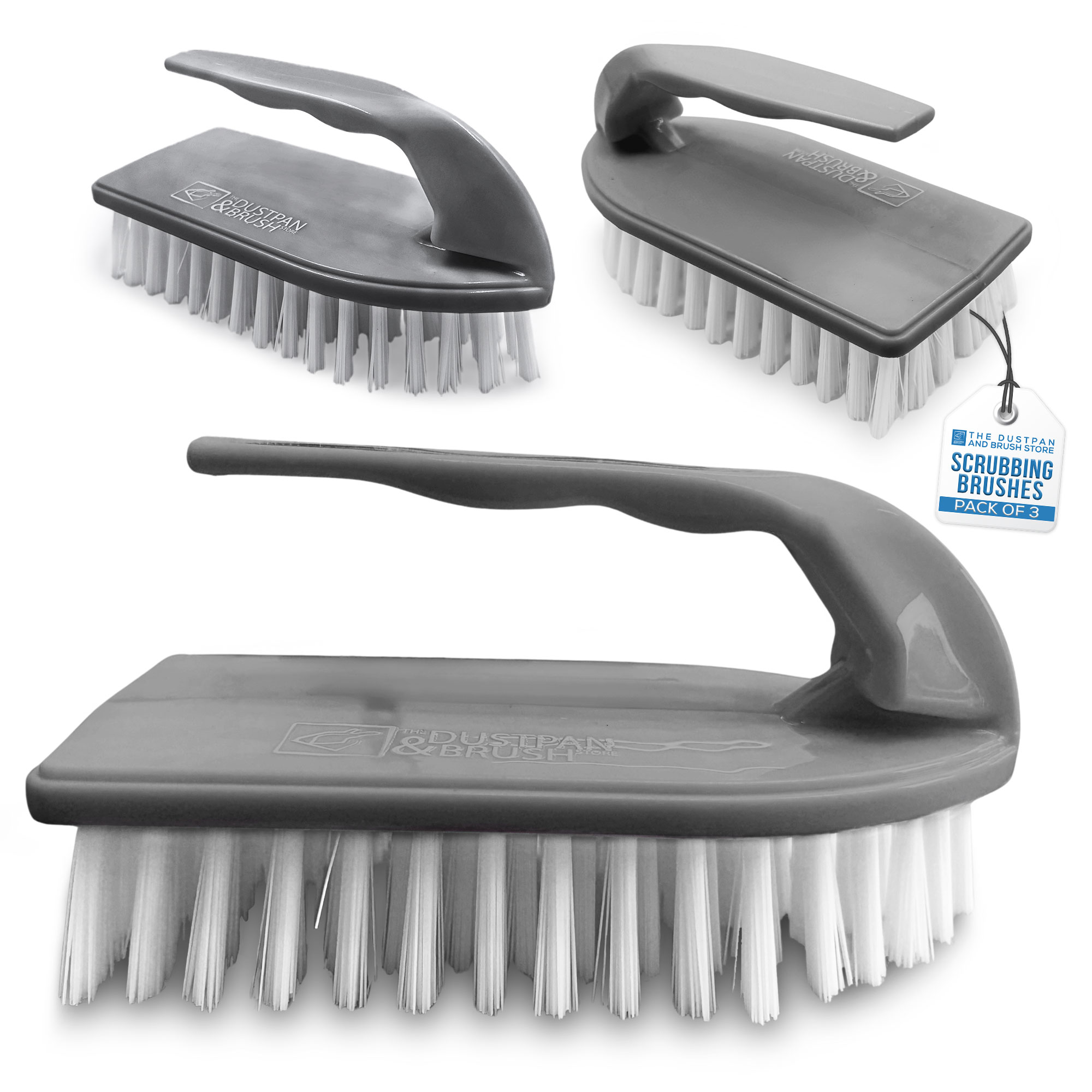 3 Pack Plastic Scrubbing Brushes with Stiff Nylon Bristles Heavy Duty Cleaner for Grout, Limescale and Mould