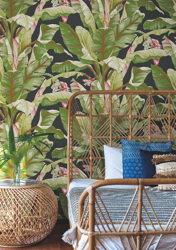 image 1 of York Premium AT7071 Banana Leaf Wallpaper, Black & Red | Red | Black Red | 5.65m² | 1