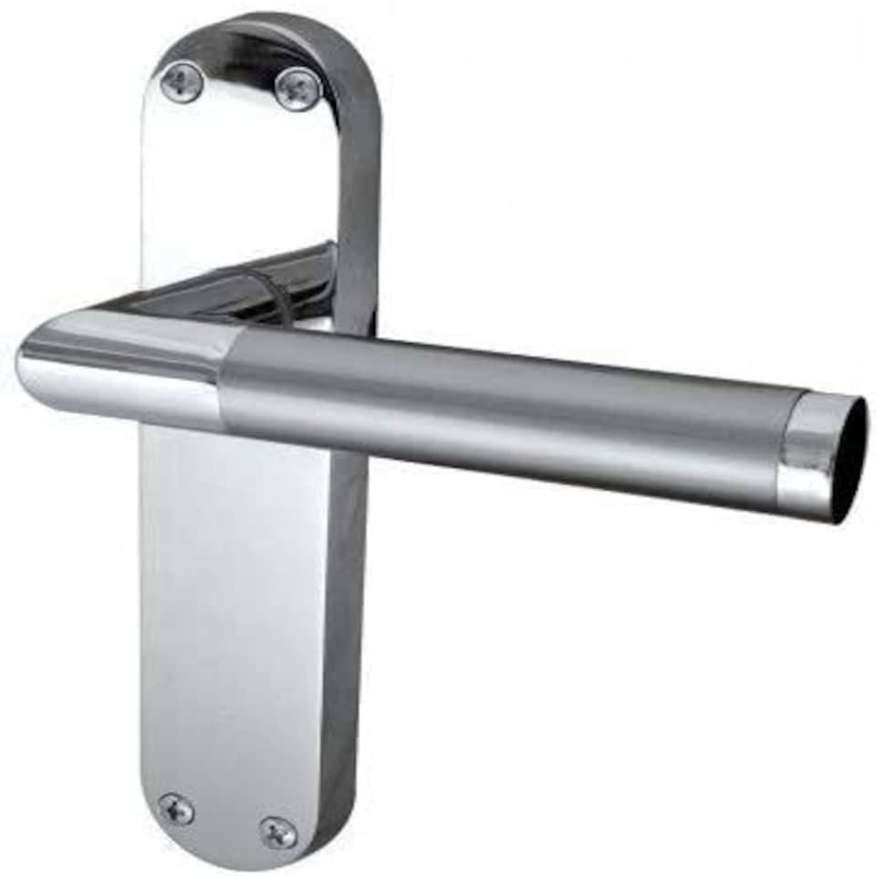 image 1 of Golden Grace Mitred Door Handle On Backplate Internal Set with Tubular Latch and Hinges in Duo Chrome Satin Finish, 4 Sets - 182mm x 45mm | Grey | 4 Set