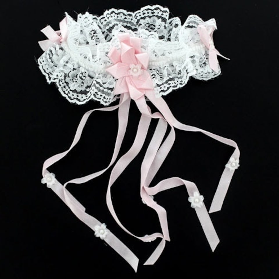 White and Pink Wedding Lace Garter