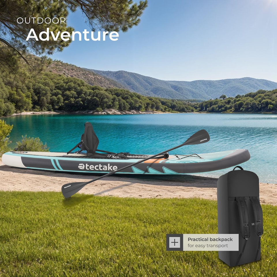 image 1 of 2-in-1 inflatable SUP kayak, with paddle, pump, backpack | Blue | turquoise/orange | 1