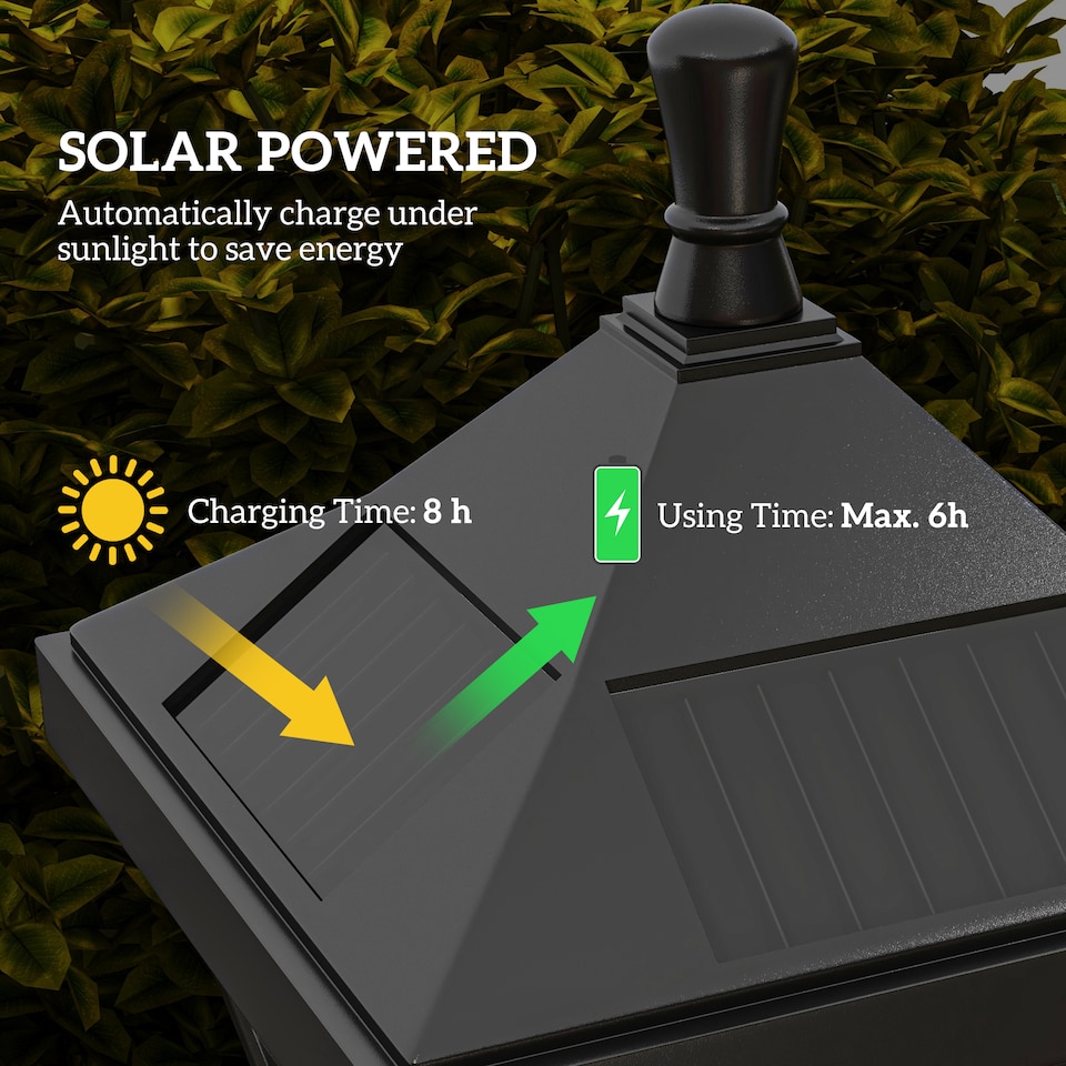 image 1 of Outsunny 1.3 m LED Garden Lamp Post Light, Waterproof IP44, Cool White | Black | Black