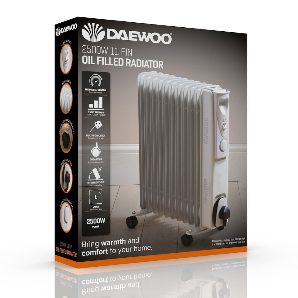 image 1 of 11-Fin Oil Filled Radiator 2500W Portable Electric Heater with Thermostat