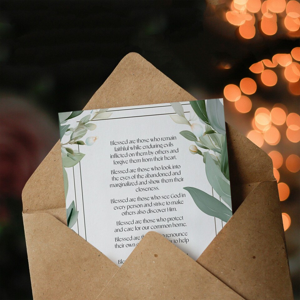 image 1 of Modern Blessed Beatitudes Pope Francis Quote Green Christian Birthday Card