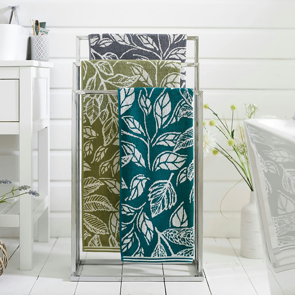 image 1 of Mixed Leaves 100% Cotton 550gsm Supersoft Towels Blue | Teal | Bath towel