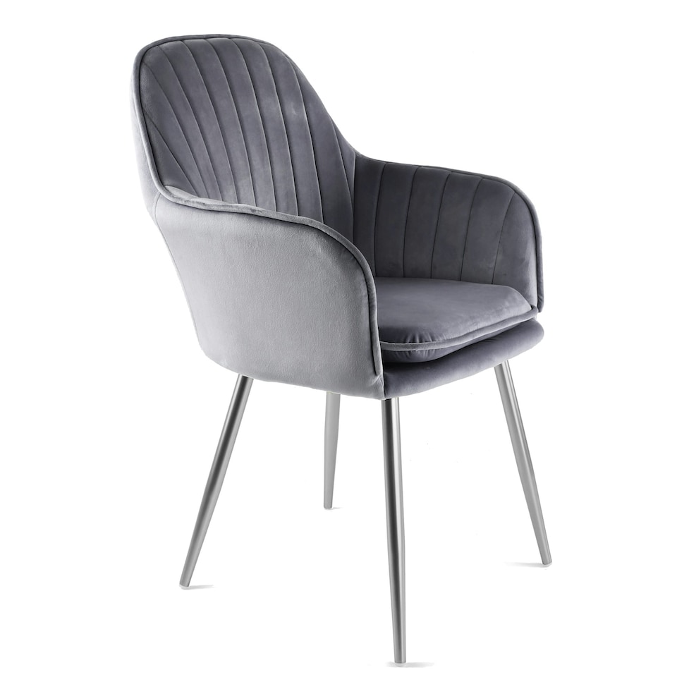 image 1 of MUSE Chair Upholstered in Velvet Fabric with Silver Legs - Grey Grey
