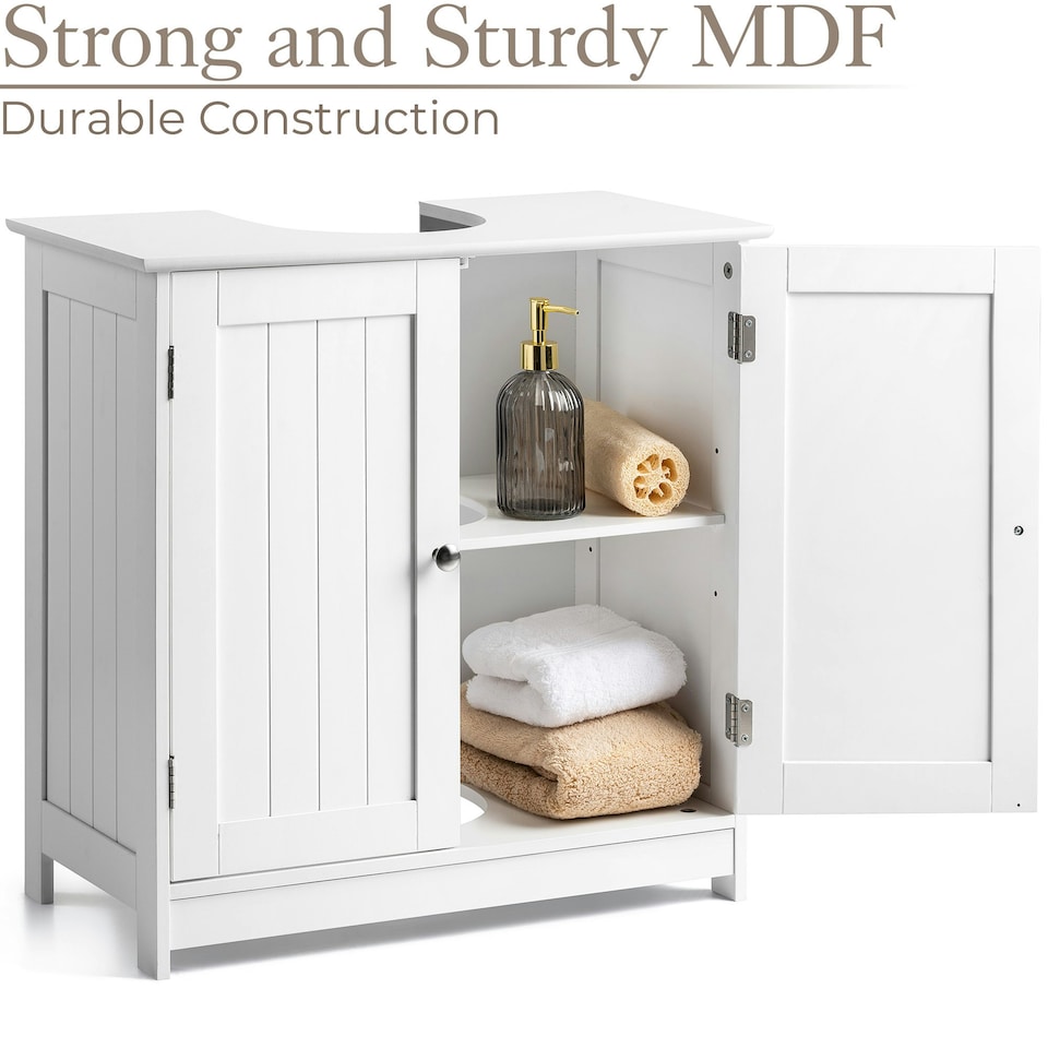 image 1 of Christow Bathroom Under Sink Cabinet Wooden White 2 Door Storage Cupboard Unit