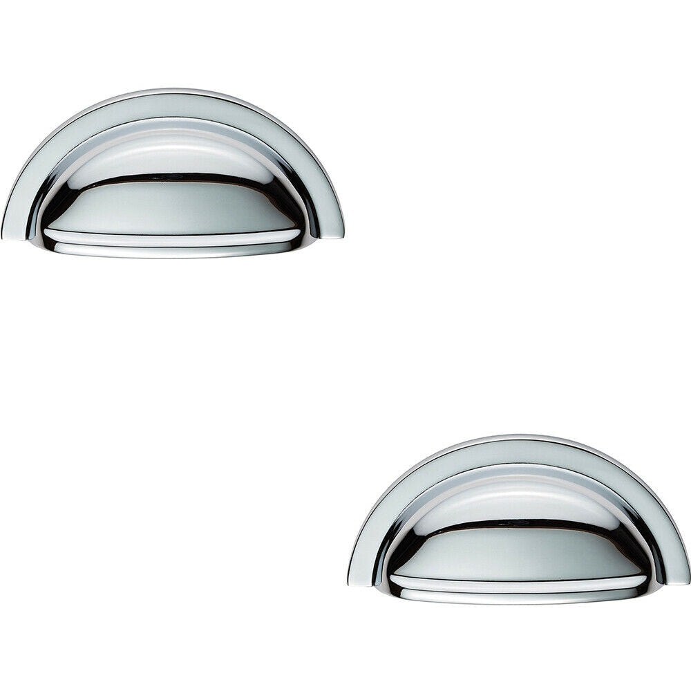Loops 2x Cabinet Cup Pull Handle 91 x 45mm 76mm Fixing Centres Polished Chrome