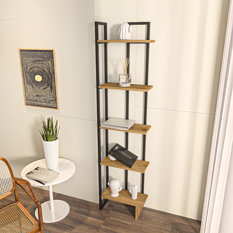 image 1 of Decorotika Alice 180 cm 5-tier Metal Frame  Corner Bookshelf  - 45 cm W x 19.6 cm D x 180 cm H