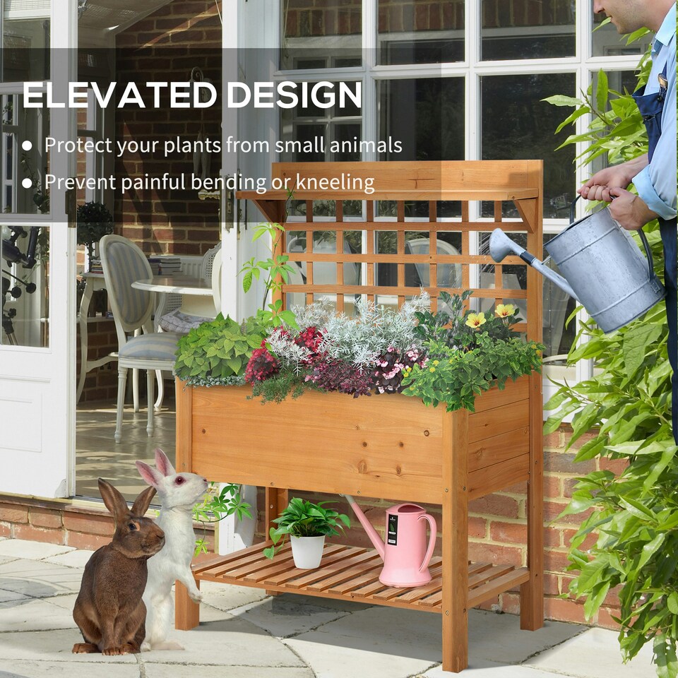 image 1 of Outsunny Wooden Planter Raised Elevated Garden Bed w/ 2 Shelves, 105x40x135cm