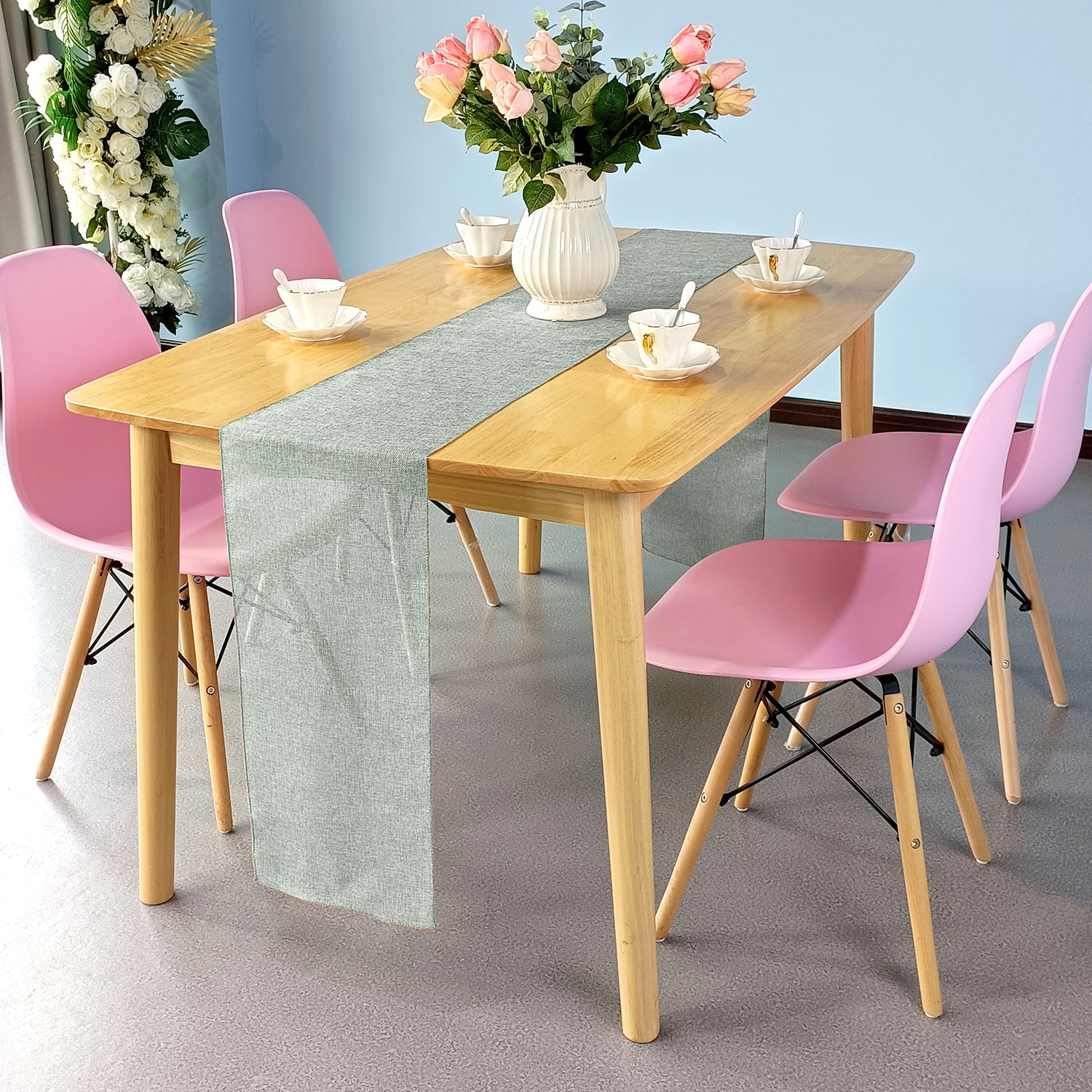 Neel Blue Hessian Table Runner, 29cm x 275cm Jute Fabric Dining Tableware in Silver | Size: 29 cm x 275 cm
