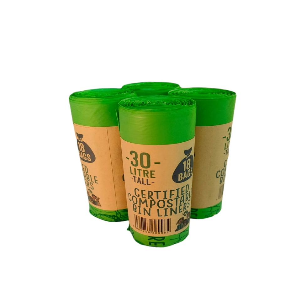 image 1 of Eco Green Living Plastic Free Bin Liners, Designed to Break Down Naturally Leakproof, Strong Food Waste Bin Bags 30 Liters 18 Bags 4 Pack