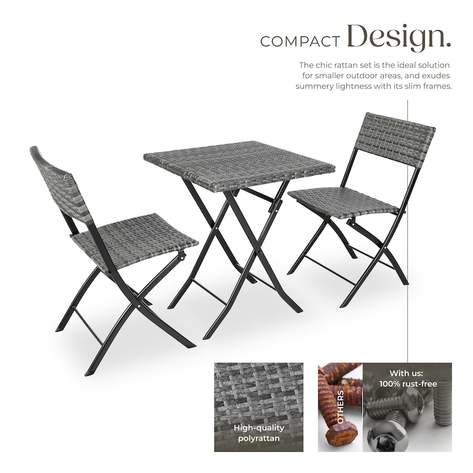 image 1 of Garden Furniture Set Trevi - 2 chairs, 1 table, bistro set, foldable | Grey | grey | 45 x 54,50 x 81 cm | 1