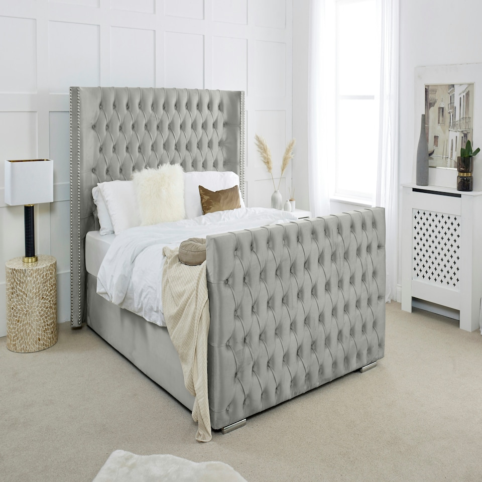 Meila Plush King Bed Frame - Silver