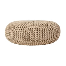 Homescapes Linen Large Round Cotton Knitted Pouffe Footstool