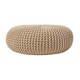 image 1 of Homescapes Linen Large Round Cotton Knitted Pouffe Footstool